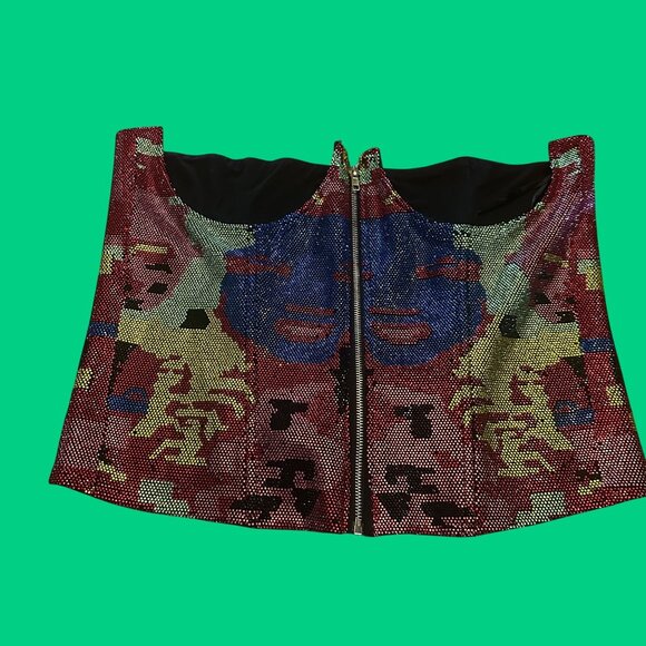 Akira 1XL Rhinestone Colorful Graphic Sequin Corset With Zipper Closure - Picture 1 of 6